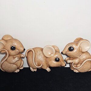 1983 Miller Studio Set of 3 Plaster Chalkware Brown Mouse Mice Retro Wall Decor